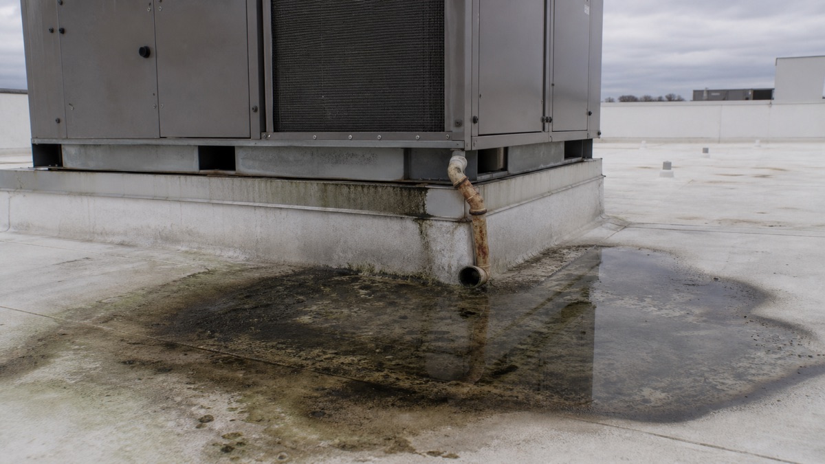 HVAC condensation staining mistaken for a roof leak